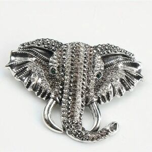 Elephant Brooch Pin Silver Rhinestone‎ Jewel Animal Statement Jewelry